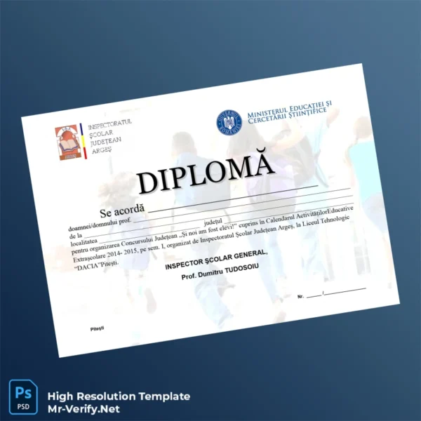 Printable Romania Inspectoratul Școlar Județean Argeș Diploma Template Image Preview - PrintDocs